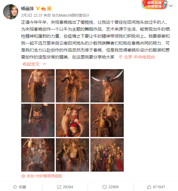 杨丽萍无缘央视春晚 本人发文透露遗憾：全力以赴创作的作品忽然没了